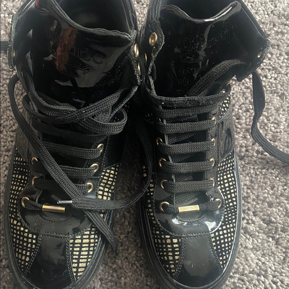 Jimmy Choo Black and Gold Sneakers